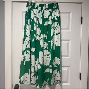 Green and White Floral Wide Leg Pants